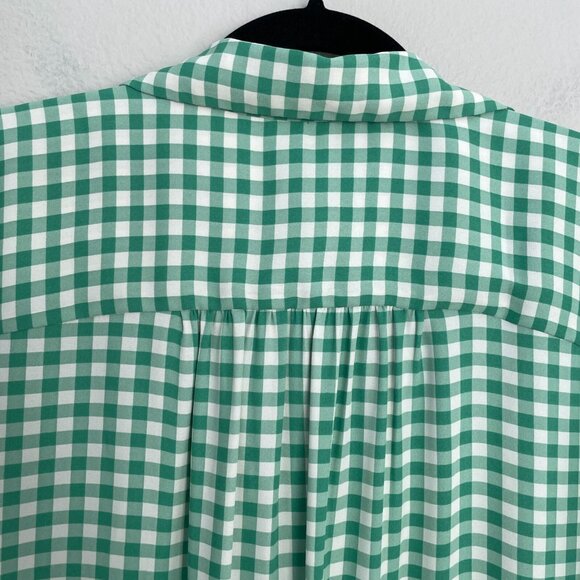 Ann Taylor Womens Large Green White Gingham Long Sleeve Blouse Shirt Top - Picture 10 of 13